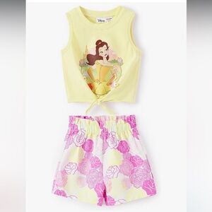 NWT Kid Princess Graphic Tie-Front Tank & Pink Floral Shorts Set